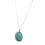 Teal Oval Druzy Stone Pendant Necklace